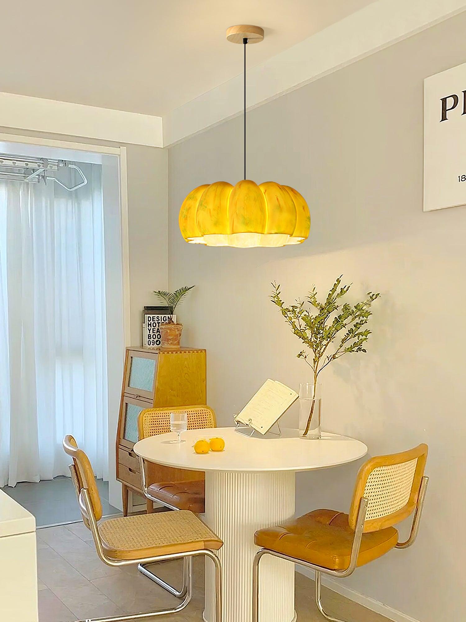 Modern Pumpkin Resin Pendant Light Decorative Hanging Lamp for Kitchen and Dining Room