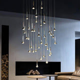 Modern Rain Multi Cascading Glass LED Pendant Light Chrome Drop Chandelier for Indoor Spaces