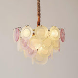 Modern Rainbow Petal Branch Chandelier Gold Finish with Pink and White Glass Discs