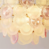 Modern Rainbow Petal Branch Chandelier Gold Finish with Pink and White Glass Discs