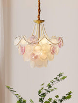 Modern Rainbow Petal Branch Chandelier Gold Finish with Pink and White Glass Discs