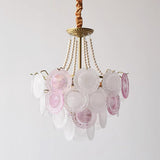 Modern Rainbow Petal Branch Chandelier Gold Finish with Pink and White Glass Discs