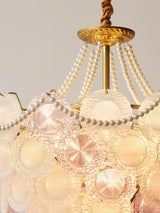 Modern Rainbow Petal Branch Chandelier Gold Finish with Pink and White Glass Discs