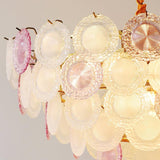 Modern Rainbow Petal Branch Chandelier Gold Finish with Pink and White Glass Discs
