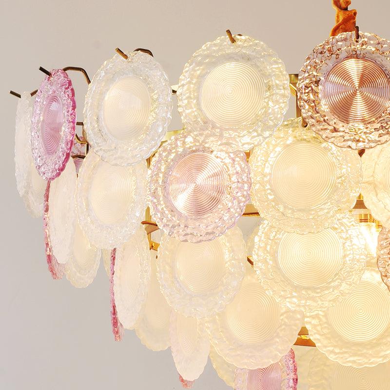 Modern Rainbow Petal Branch Chandelier Gold Finish with Pink and White Glass Discs