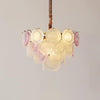 Modern Rainbow Petal Branch Chandelier Gold Finish with Pink and White Glass Discs