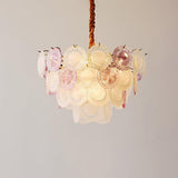 Modern Rainbow Petal Branch Chandelier Gold Finish with Pink and White Glass Discs