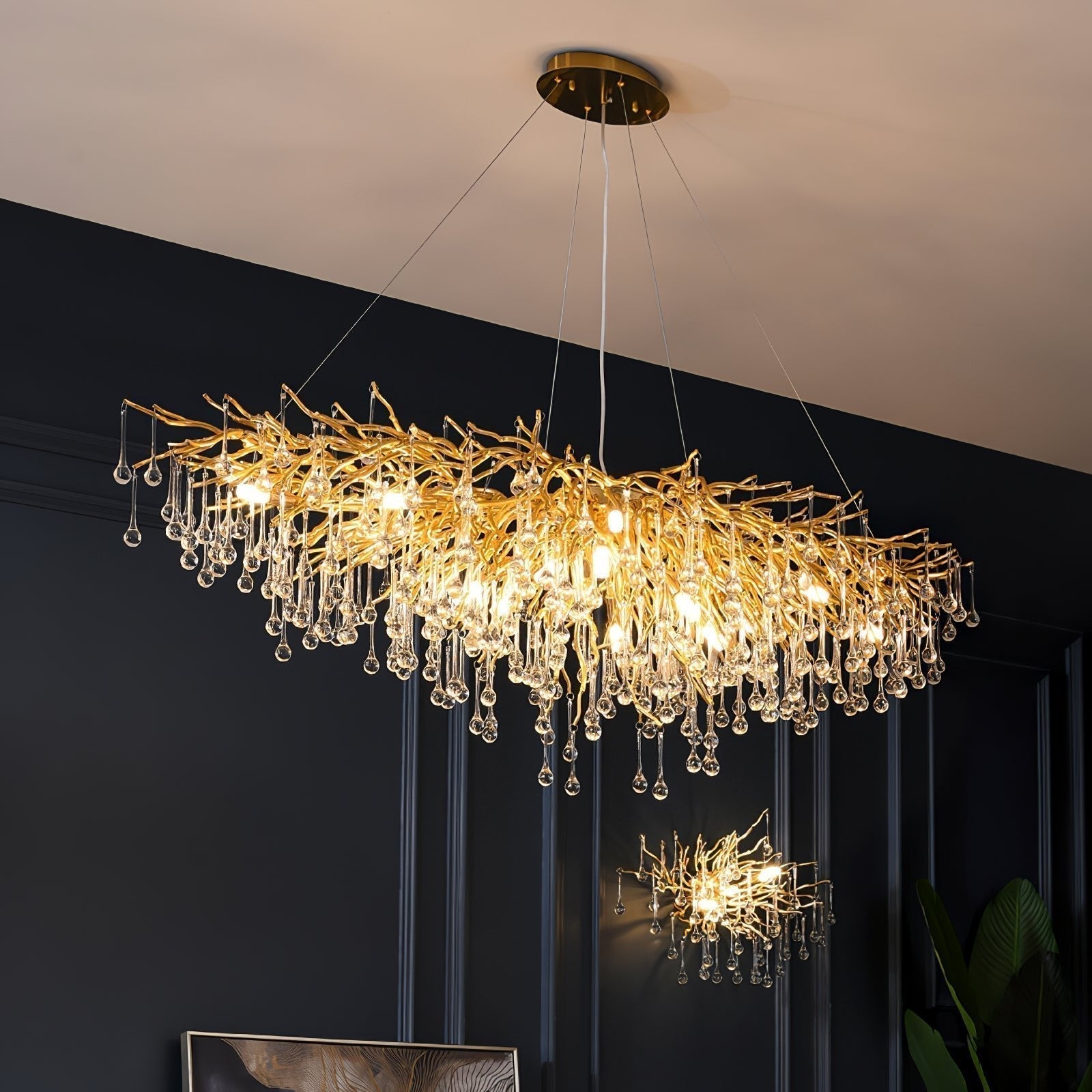 Modern Raindrop Crystal Chandelier Gold Luxury Ceiling Light Fixture