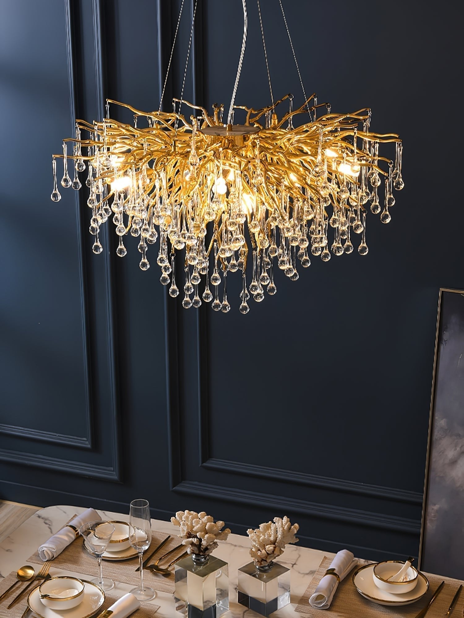 Modern Raindrop Crystal Chandelier Gold Luxury Ceiling Light Fixture