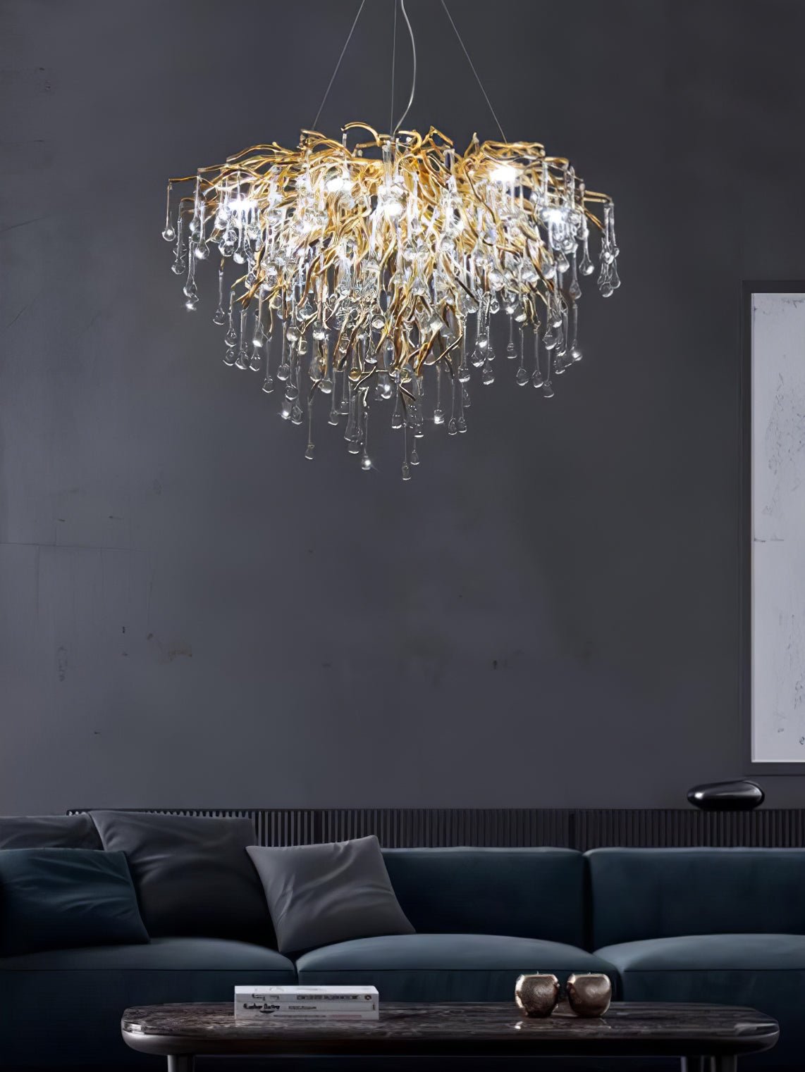 Modern Raindrop Crystal Chandelier Gold Luxury Ceiling Light Fixture