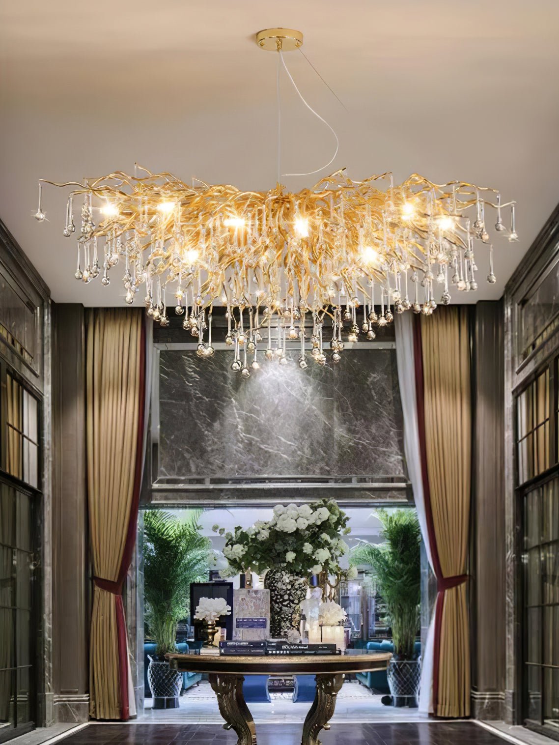 Modern Raindrop Crystal Chandelier Gold Luxury Ceiling Light Fixture