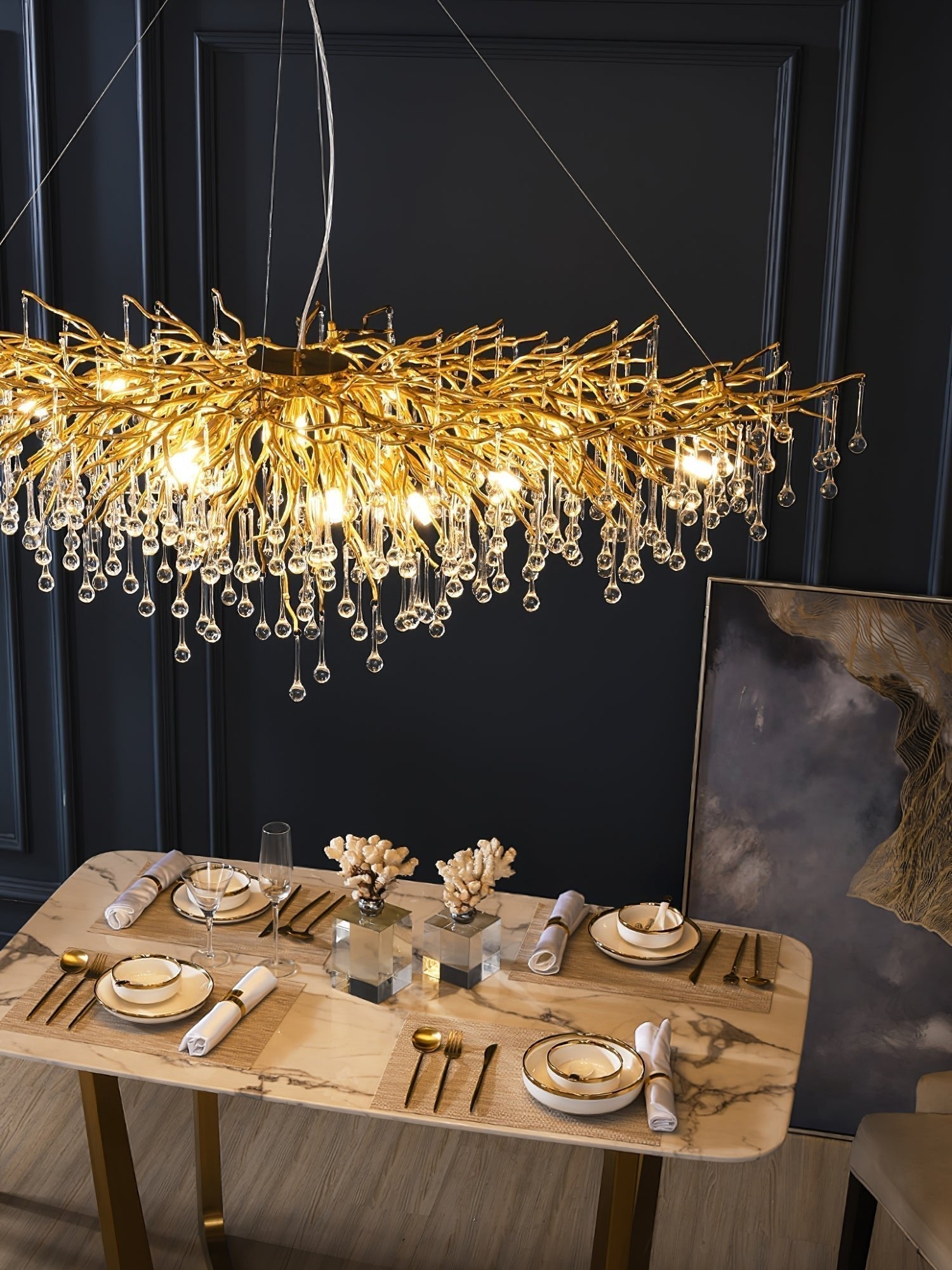 Modern Raindrop Crystal Chandelier Gold Luxury Ceiling Light Fixture