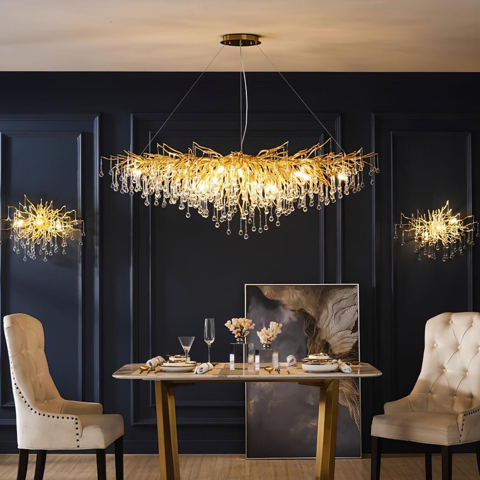 Modern Raindrop Crystal Chandelier Gold Luxury Ceiling Light Fixture