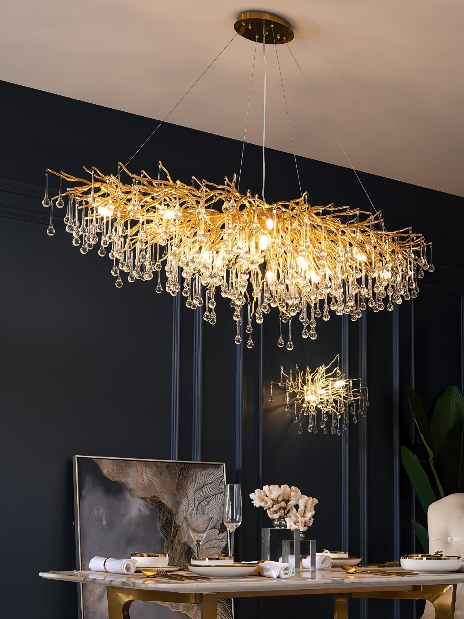 Modern Raindrop Crystal Chandelier Gold Luxury Ceiling Light Fixture