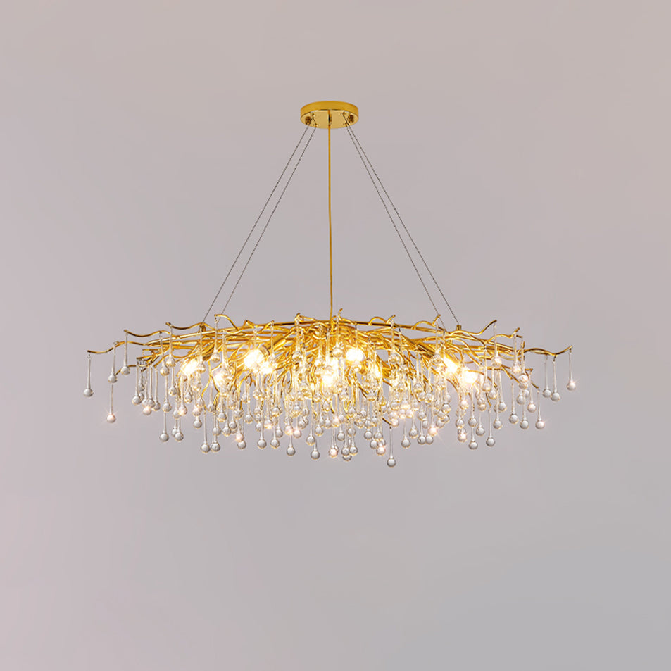 Modern Raindrop Crystal Chandelier Gold Luxury Ceiling Light Fixture