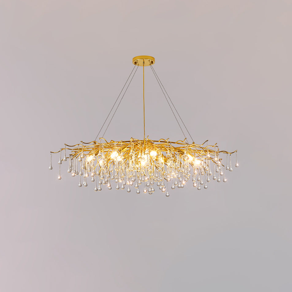 Modern Raindrop Crystal Chandelier Gold Luxury Ceiling Light Fixture