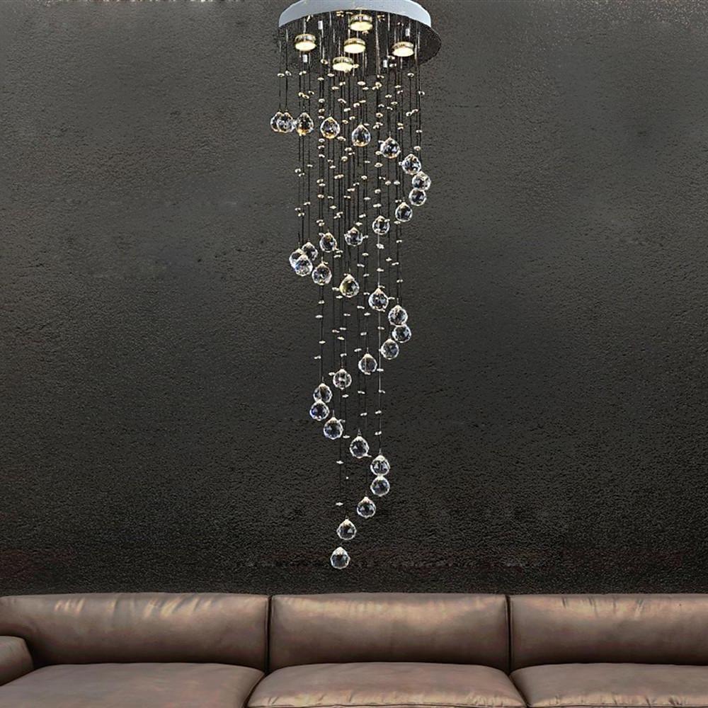 Modern Raindrop Spiral Crystal Chandelier LED Ceiling Light Fixture for Living Room Foyer