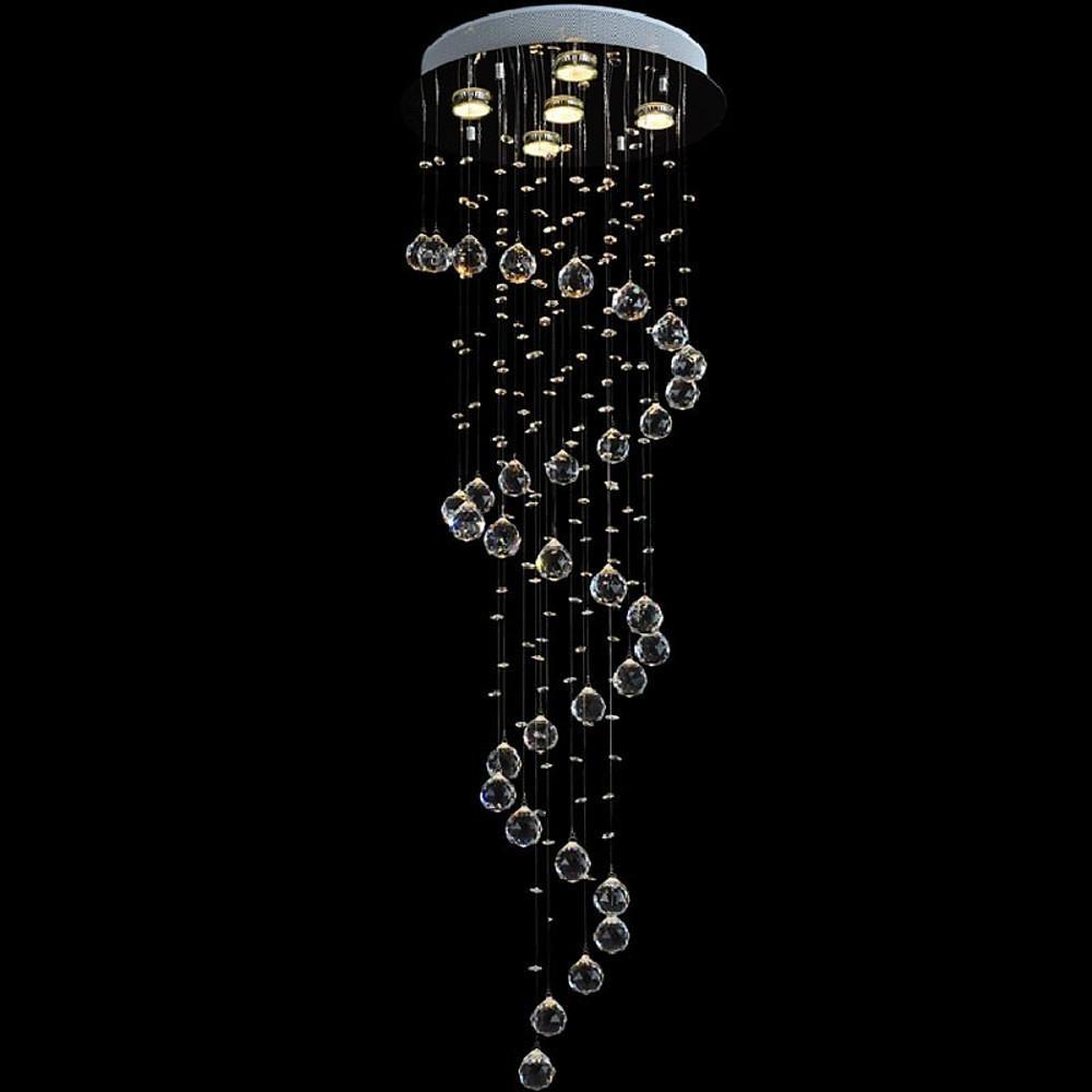 Modern Raindrop Spiral Crystal Chandelier LED Ceiling Light Fixture for Living Room Foyer