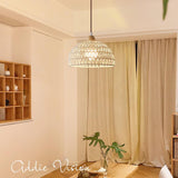 Modern Rattan Arch Pendant Light Handcrafted Wood and Woven Fiber Hanging Ceiling Lamp for Dining Room