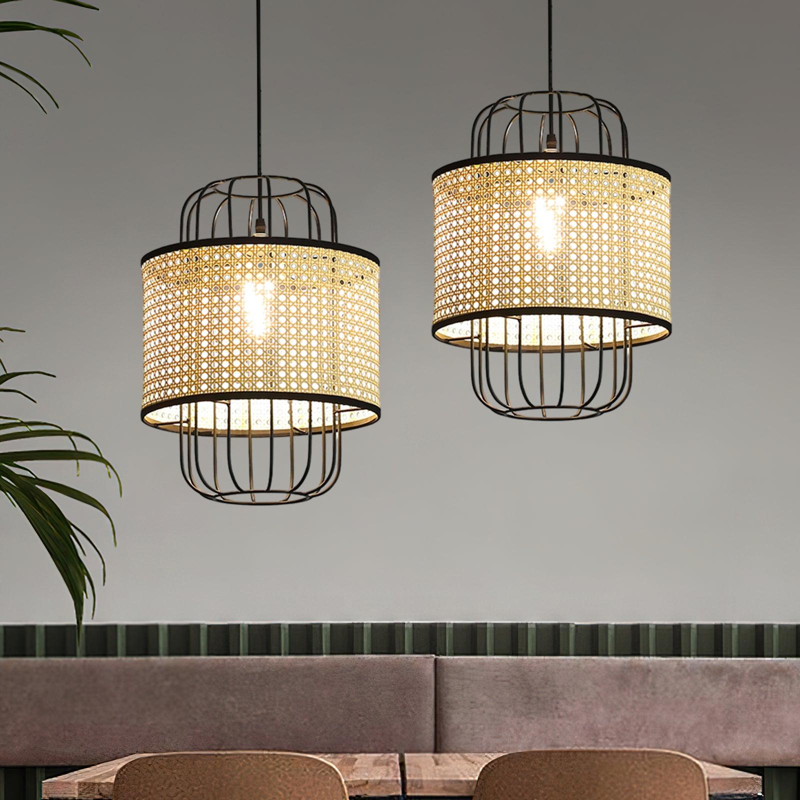 Modern Rattan Aru Drop Pendant Light Handwoven Woven Webbing Ceiling Hanging Lamp