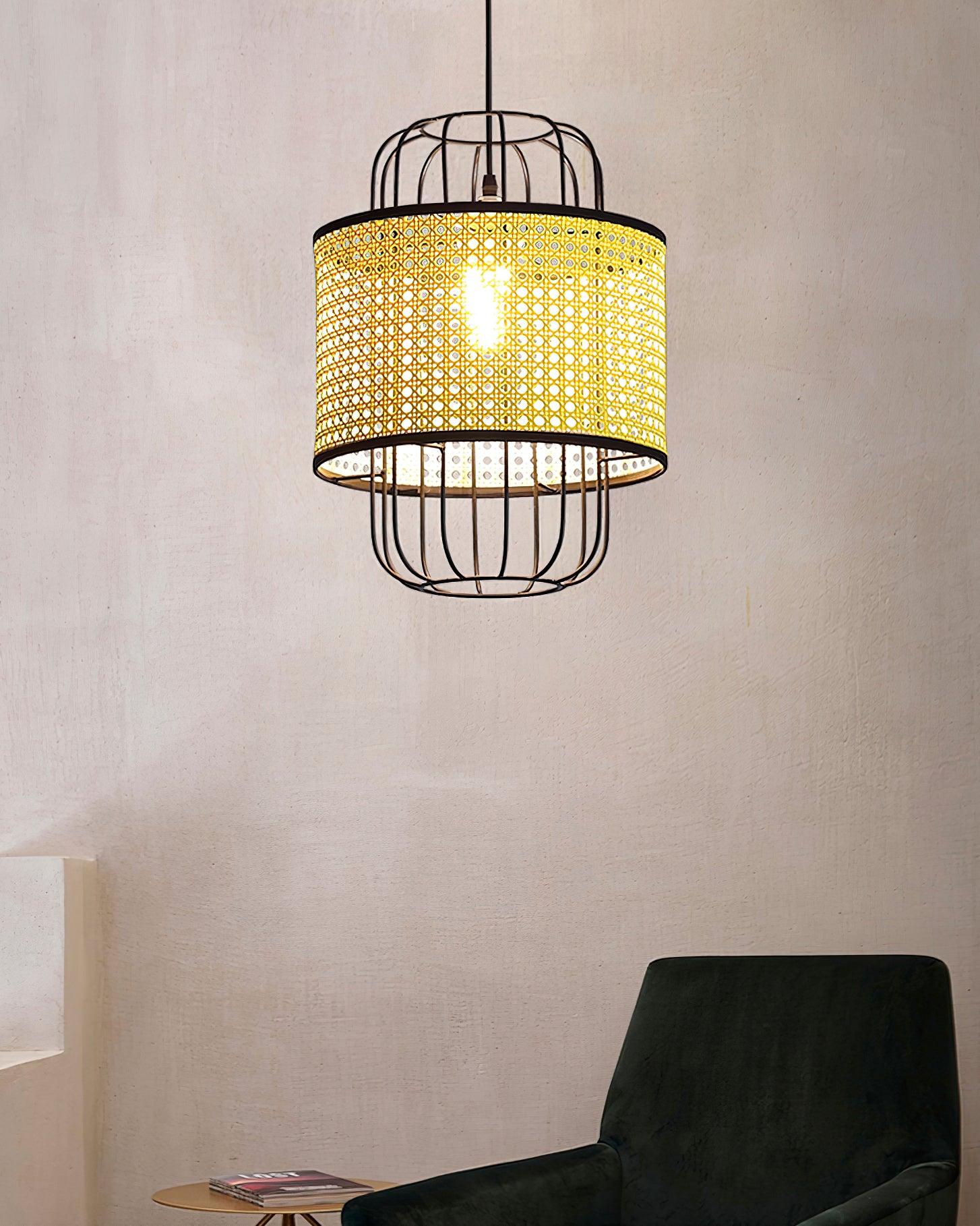 Modern Rattan Aru Drop Pendant Light Handwoven Woven Webbing Ceiling Hanging Lamp