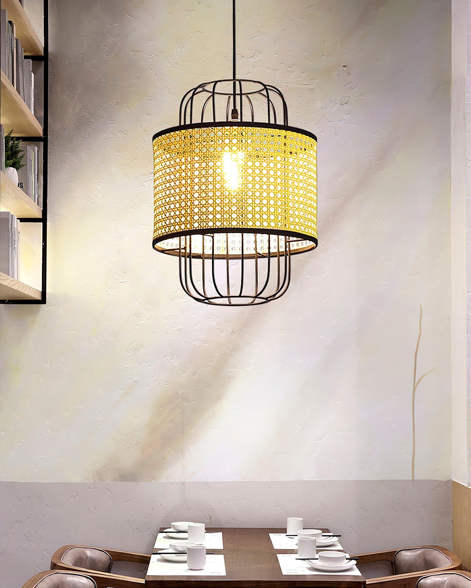 Modern Rattan Aru Drop Pendant Light Handwoven Woven Webbing Ceiling Hanging Lamp