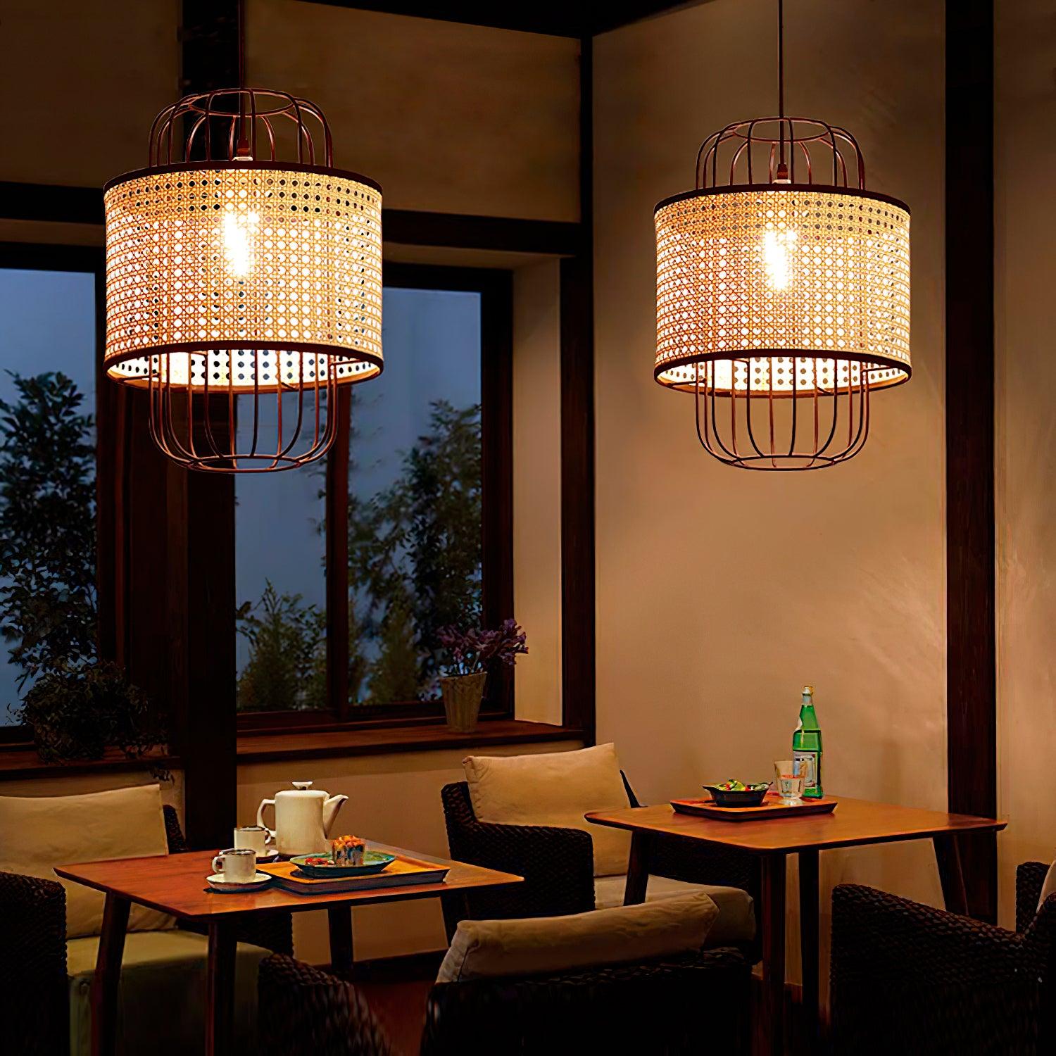 Modern Rattan Aru Drop Pendant Light Handwoven Woven Webbing Ceiling Hanging Lamp