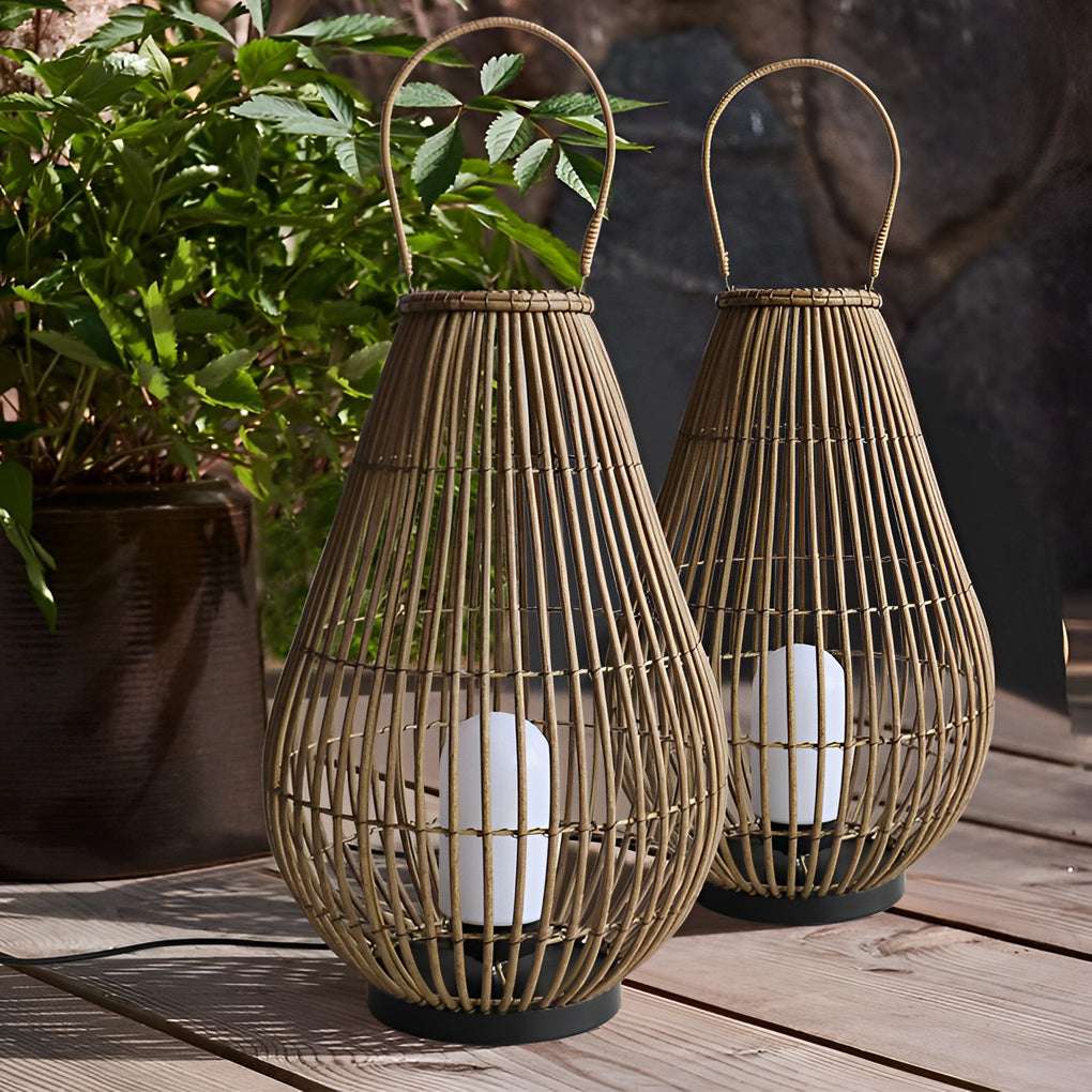 Modern Rattan Garden Lantern Waterproof Outdoor Floor Light for Patio and Landscape