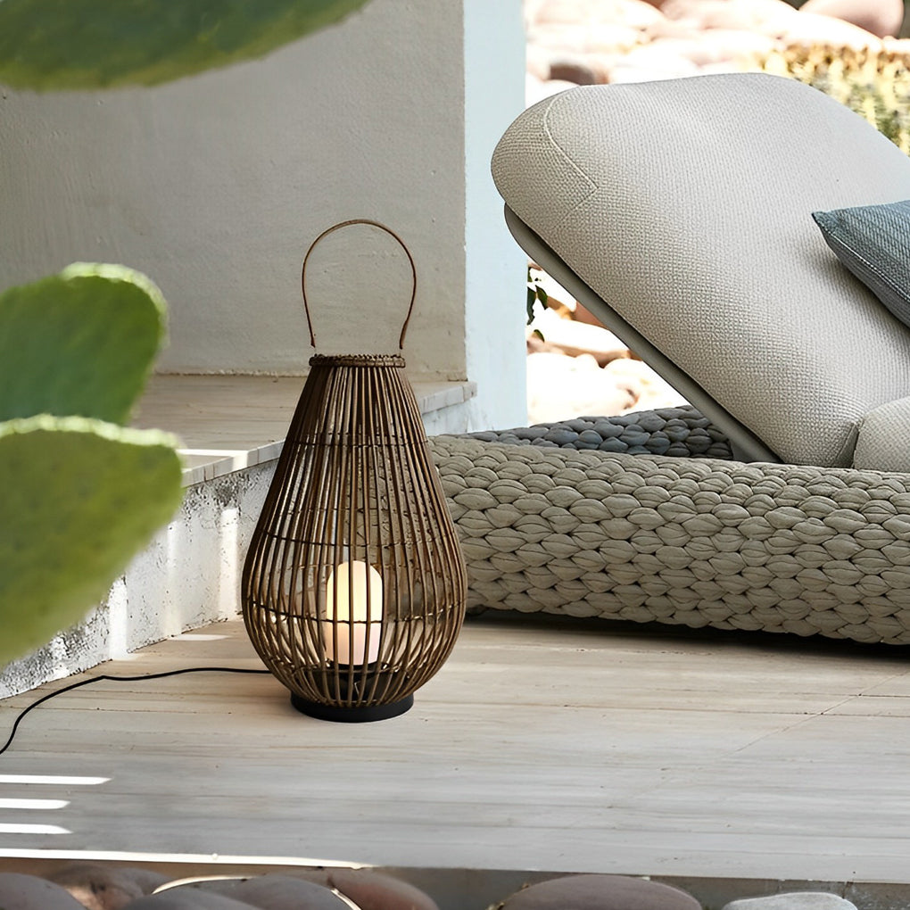 Modern Rattan Garden Lantern Waterproof Outdoor Floor Light for Patio and Landscape