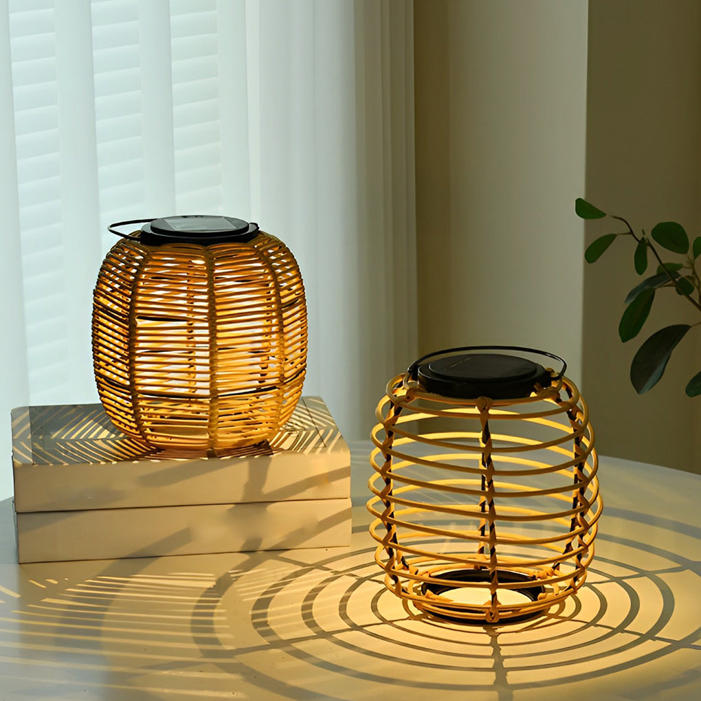 Modern Rattan Solar Garden Lantern Waterproof LED Outdoor Decorative Lawn Light