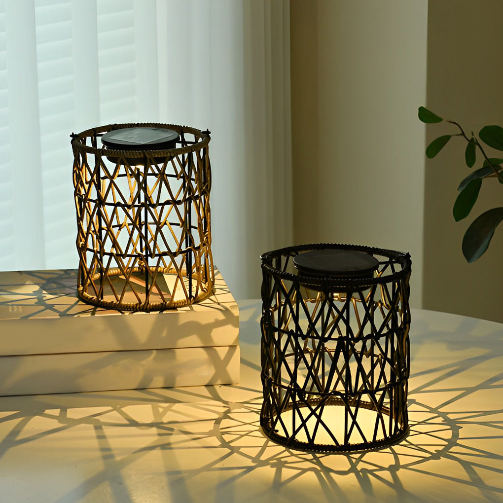 Modern Rattan Solar Garden Lantern Waterproof LED Outdoor Decorative Lawn Light