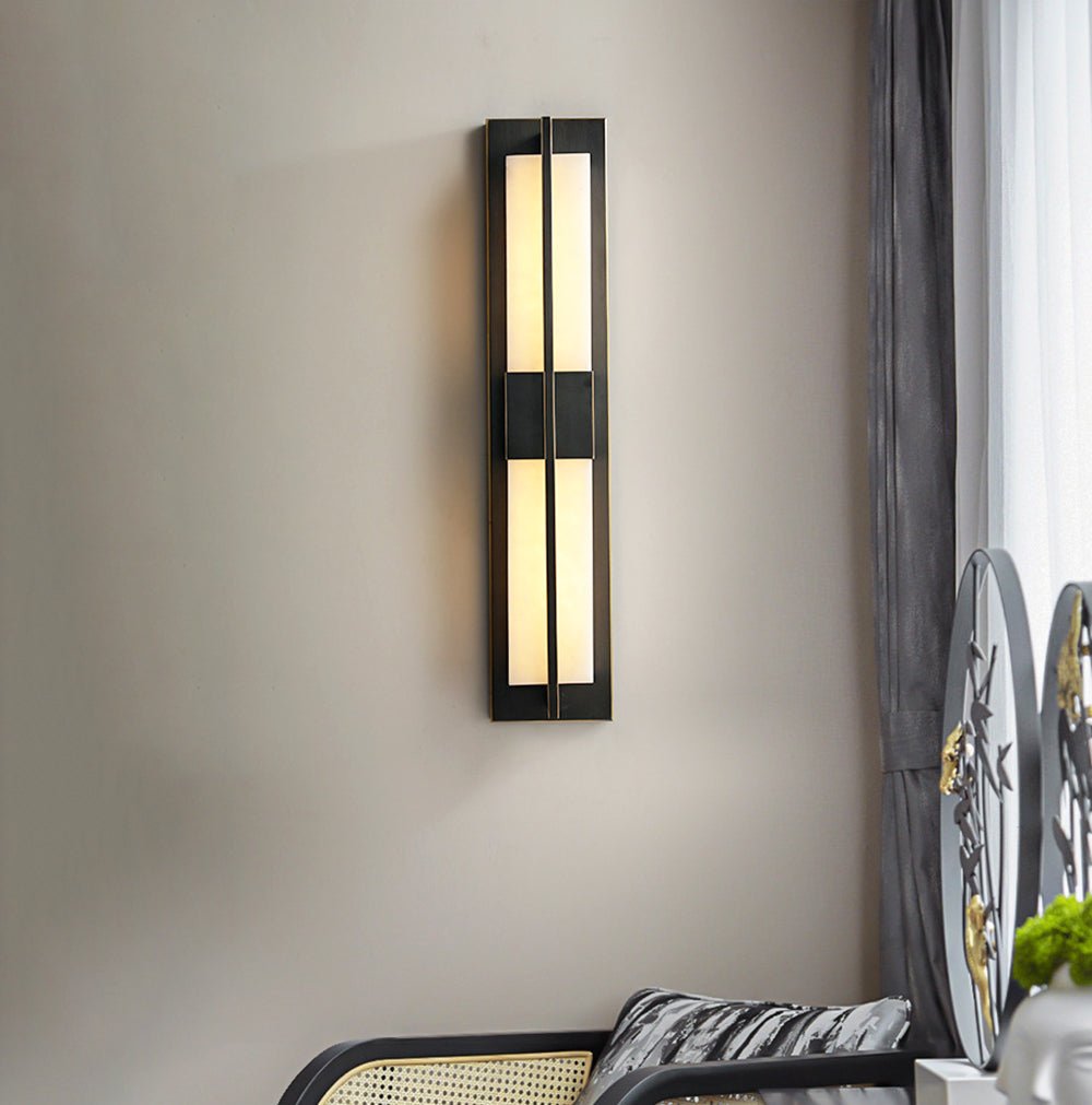 Modern Rectangular Alabaster Wall Sconce Brass Indoor LED Vanity Light Fixture