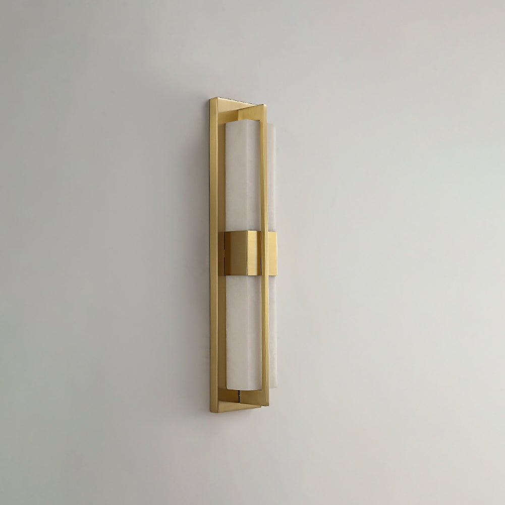 Modern Rectangular Alabaster Wall Sconce Brass Indoor LED Vanity Light Fixture