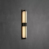 Modern Rectangular Alabaster Wall Sconce Brass Indoor LED Vanity Light Fixture