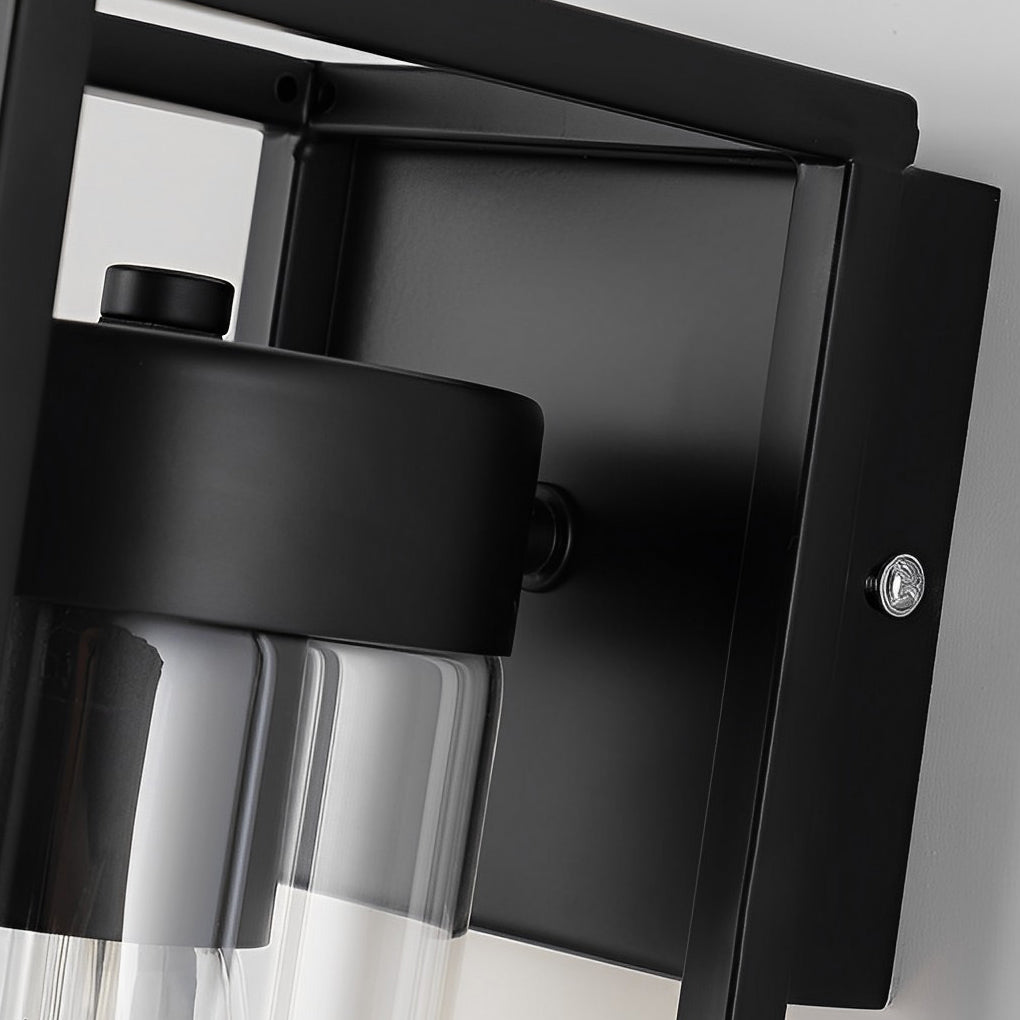 Modern Rectangular Black Metal and Glass Industrial Wall Sconce for Bedroom and Hallway