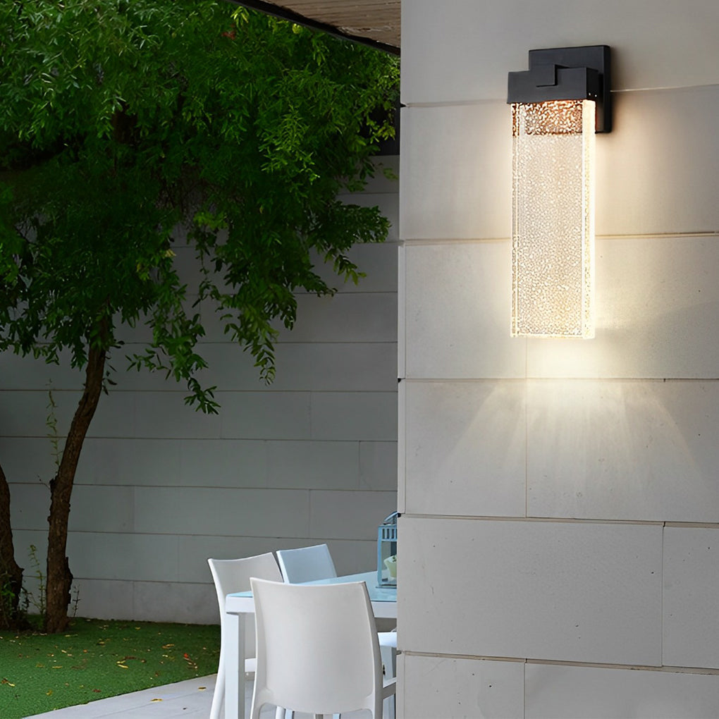 Modern Rectangular Bubble Crystal LED Outdoor Wall Sconce Waterproof Exterior Light Fixture