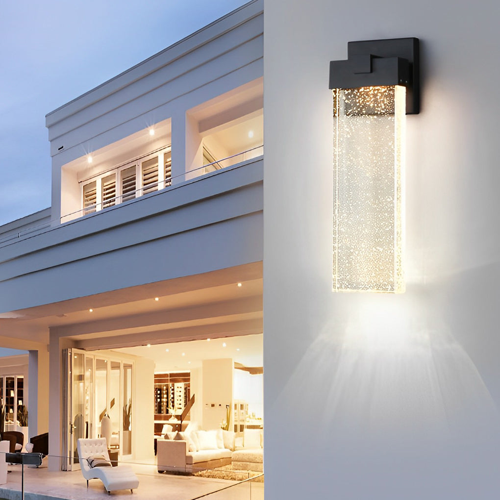 Modern Rectangular Bubble Crystal LED Outdoor Wall Sconce Waterproof Exterior Light Fixture