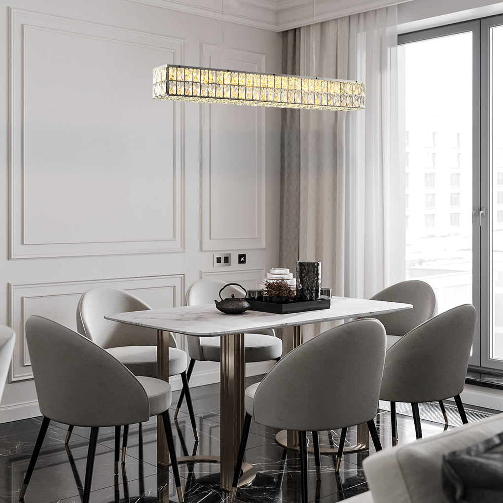 Modern Rectangular Crystal LED Chandelier Luxury Linear Pendant Light with 3 Step Dimming