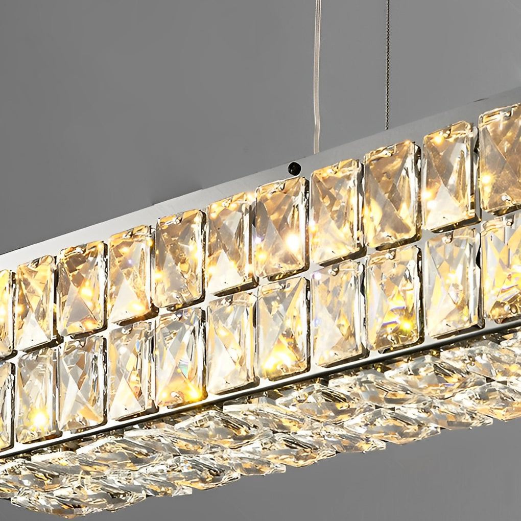 Modern Rectangular Crystal LED Chandelier Luxury Linear Pendant Light with 3 Step Dimming