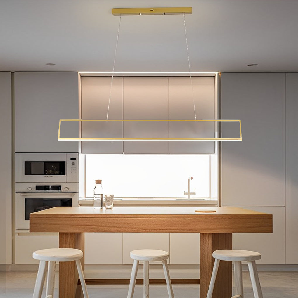 Modern Rectangular Frame LED Pendant Light Minimalist Hanging Chandelier for Dining Room