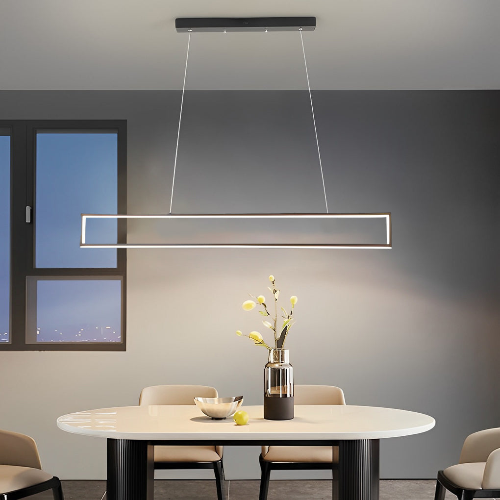 Modern Rectangular Frame LED Pendant Light Minimalist Hanging Chandelier for Dining Room