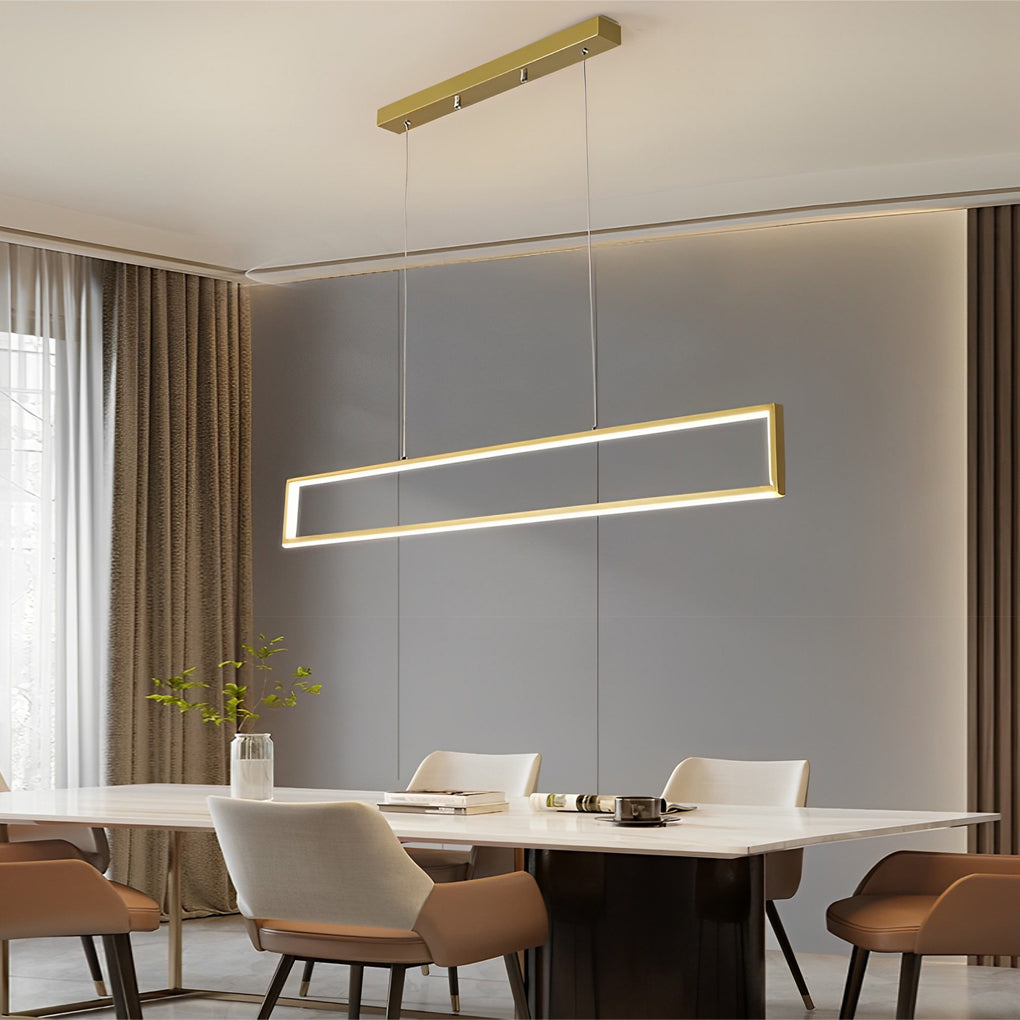 Modern Rectangular Frame LED Pendant Light Minimalist Hanging Chandelier for Dining Room