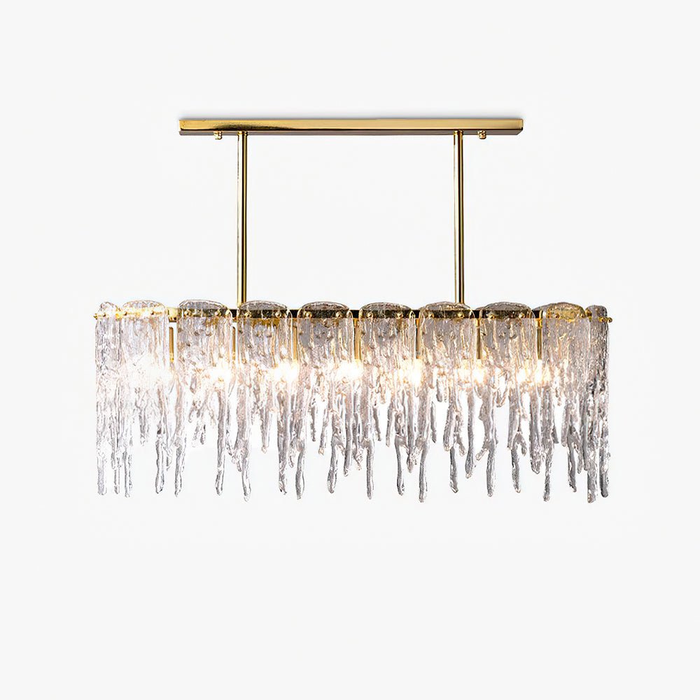 Modern Rectangular Icicle Crystal Glass Chandelier with Brass Finish for Luxury Dining Rooms