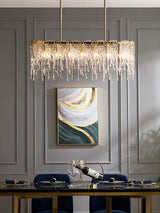 Modern Rectangular Icicle Crystal Glass Chandelier with Brass Finish for Luxury Dining Rooms