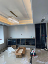 Modern Rectangular Icicle Crystal Glass Chandelier with Brass Finish for Luxury Dining Rooms