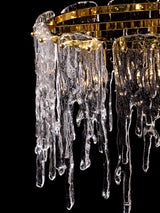 Modern Rectangular Icicle Crystal Glass Chandelier with Brass Finish for Luxury Dining Rooms