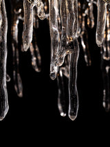 Modern Rectangular Icicle Crystal Glass Chandelier with Brass Finish for Luxury Dining Rooms