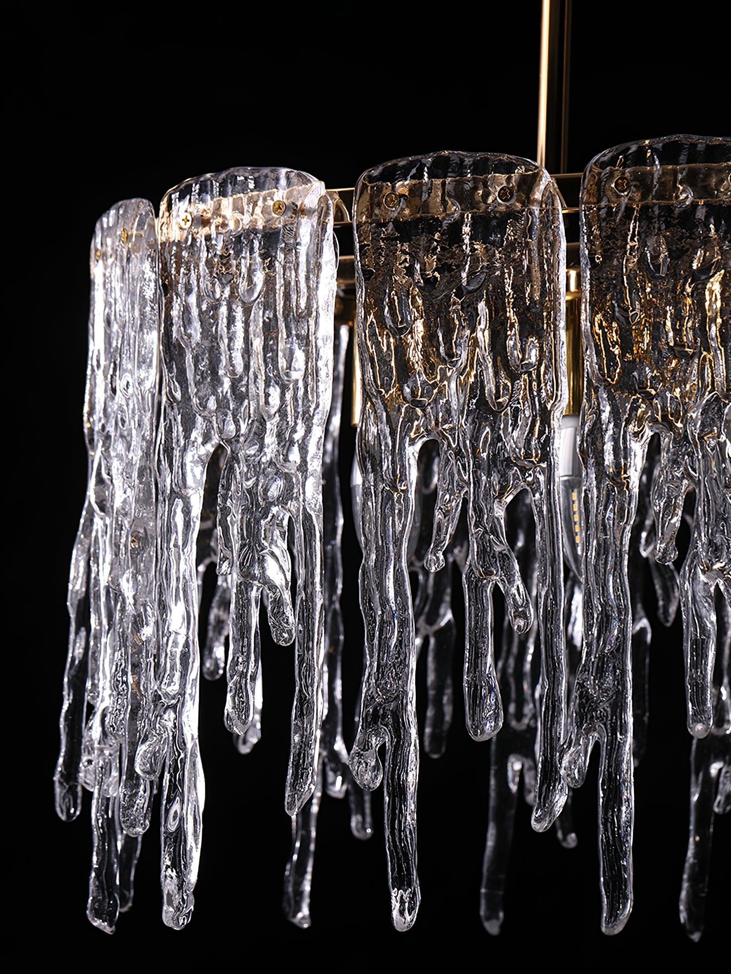 Modern Rectangular Icicle Crystal Glass Chandelier with Brass Finish for Luxury Dining Rooms