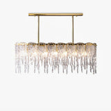 Modern Rectangular Icicle Crystal Glass Chandelier with Brass Finish for Luxury Dining Rooms
