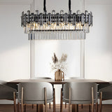 Modern Rectangular LED Crystal Chandelier with 3 Color Dimming for Dining Room